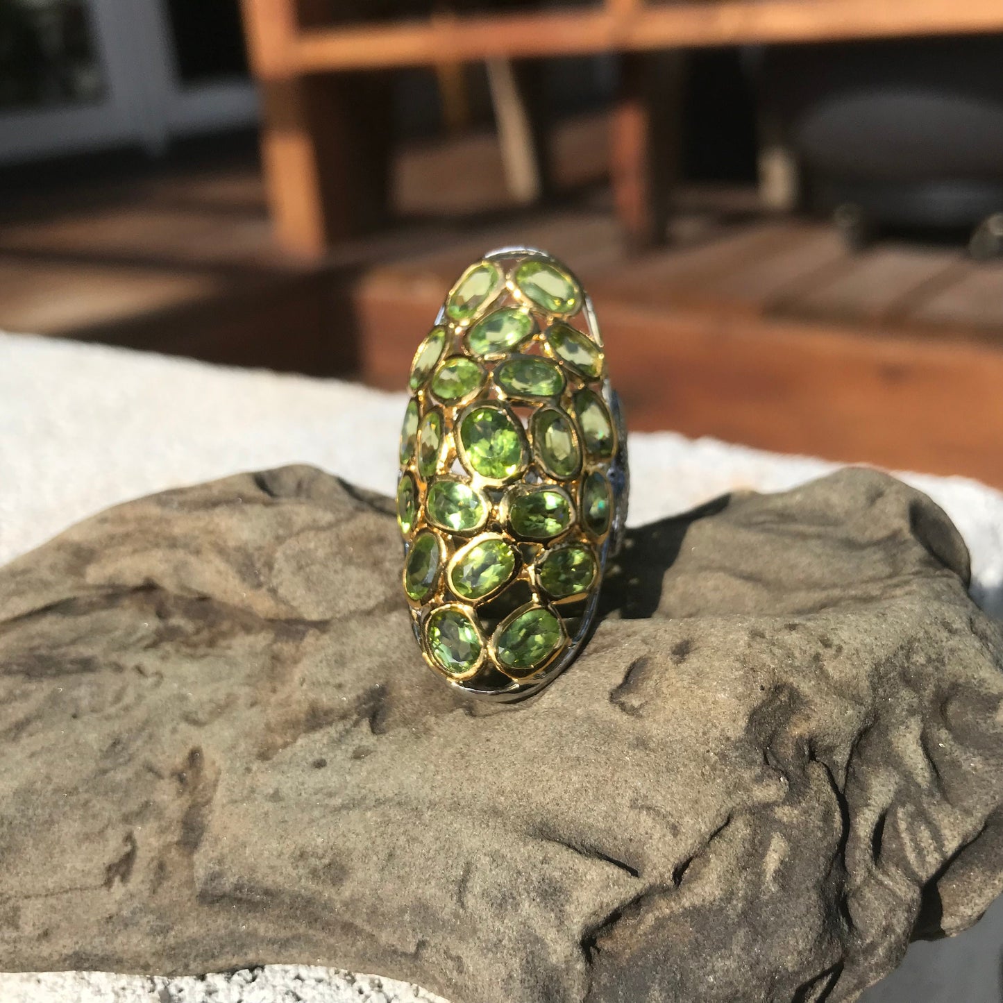 sterling Silver peridot cluster statement Ring size 7.5