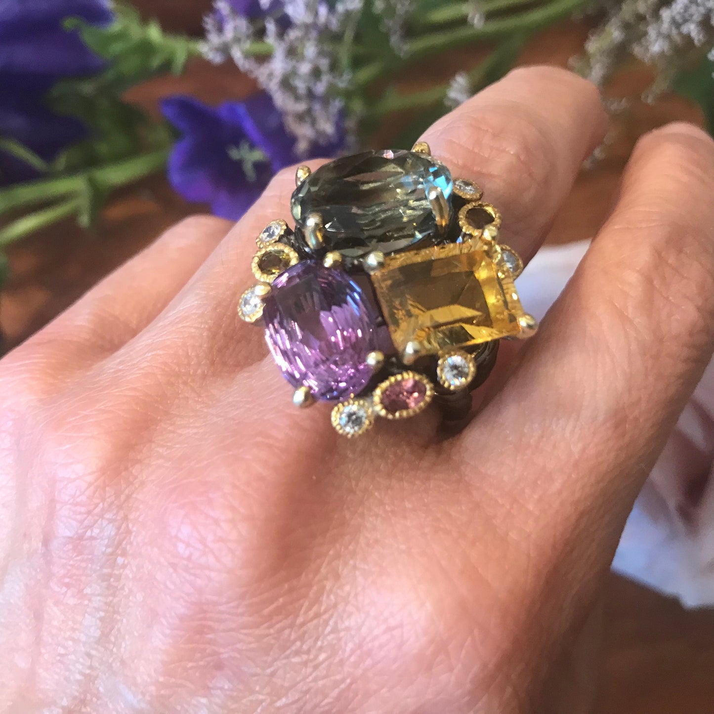 sterling Silver amethyst citrine statement Ring 8.5