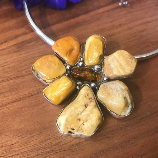 Sterling Silver necklace pendant with choker amber with Etsy rule compliance