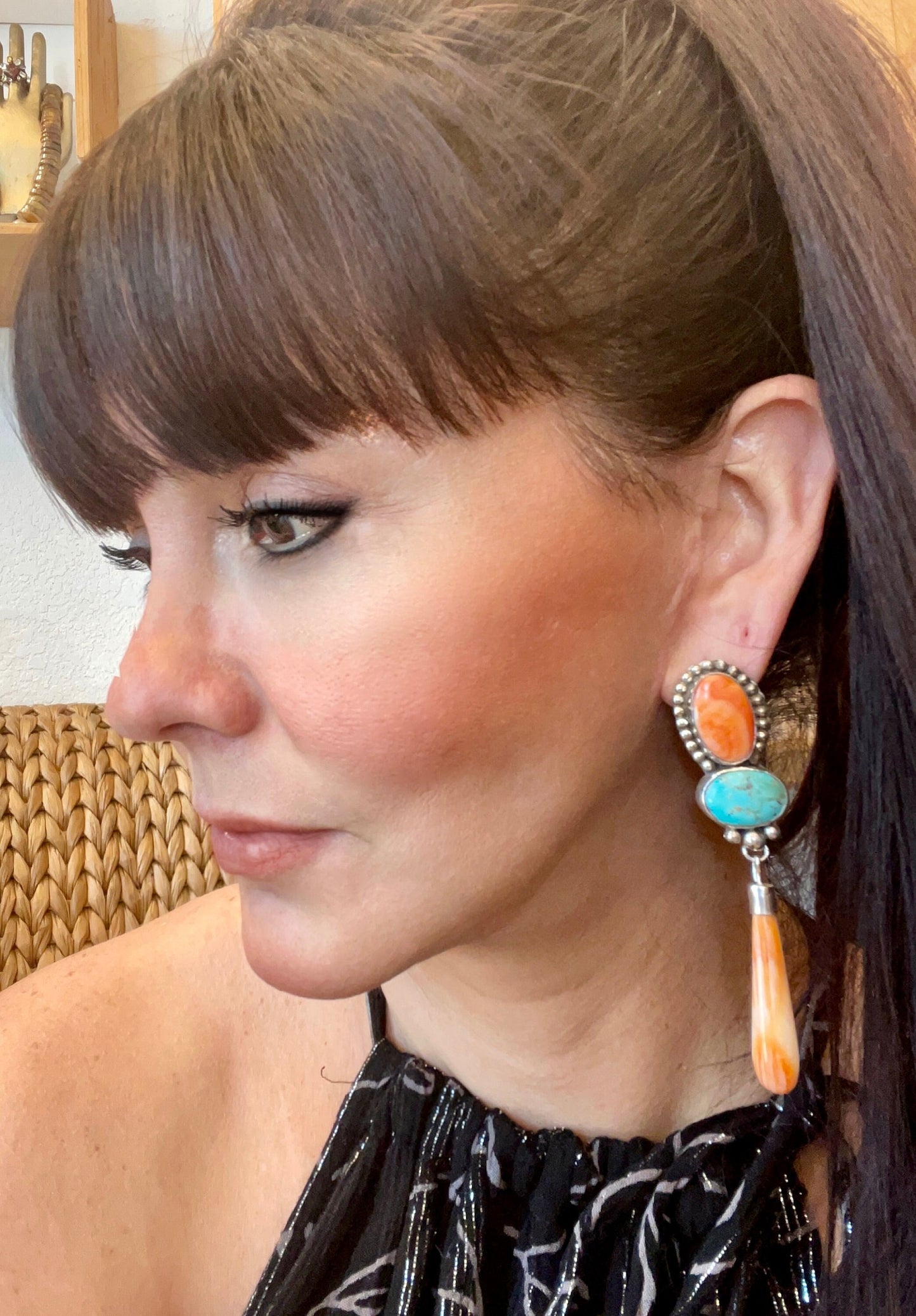 Sterling Silver turquoise statement spiny oyster earrings