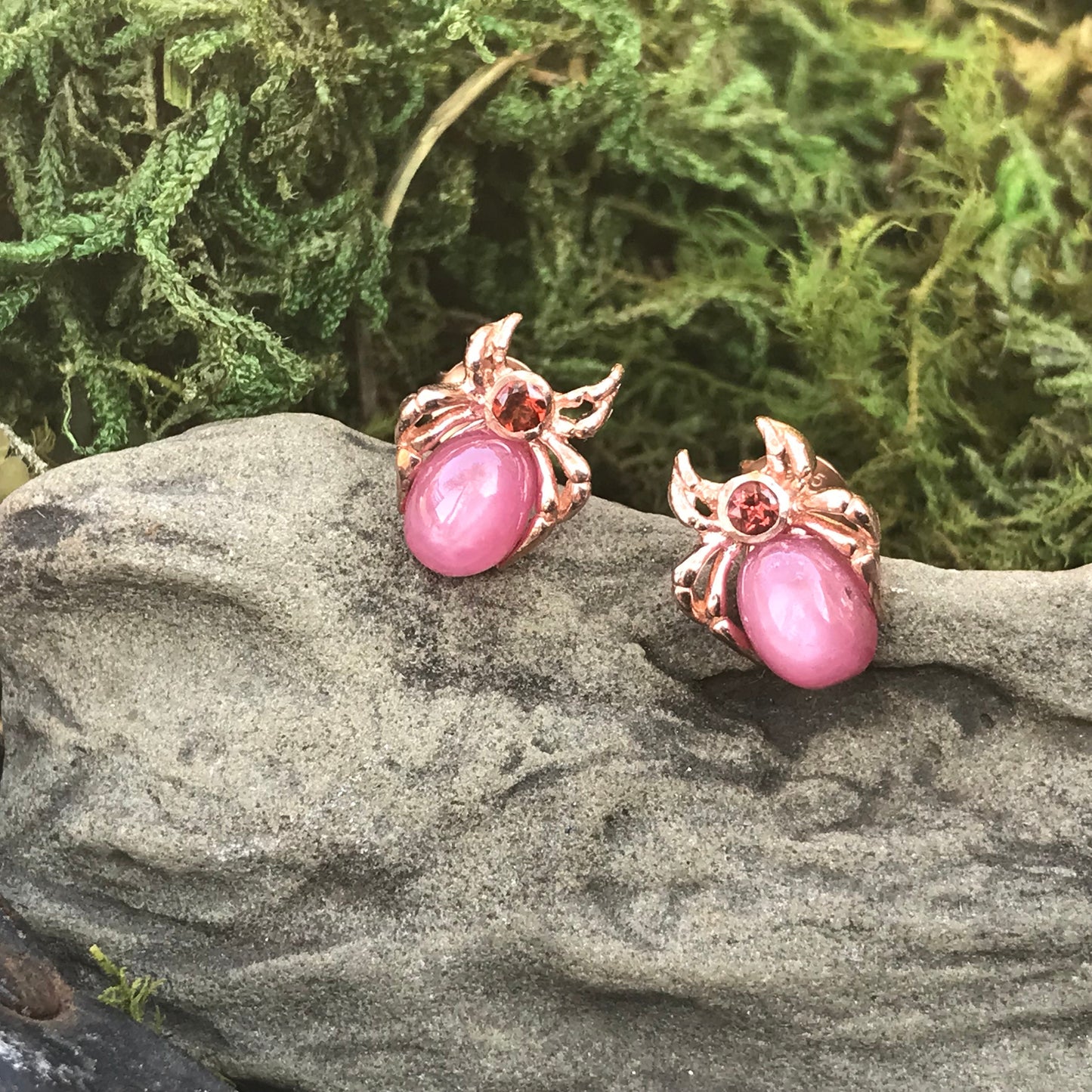 sterling silver rose gold ruby Spider stud earrings