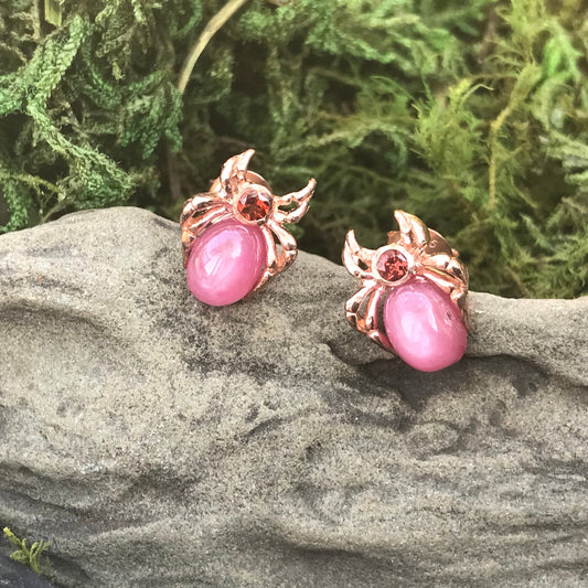 sterling silver rose gold ruby Spider stud earrings