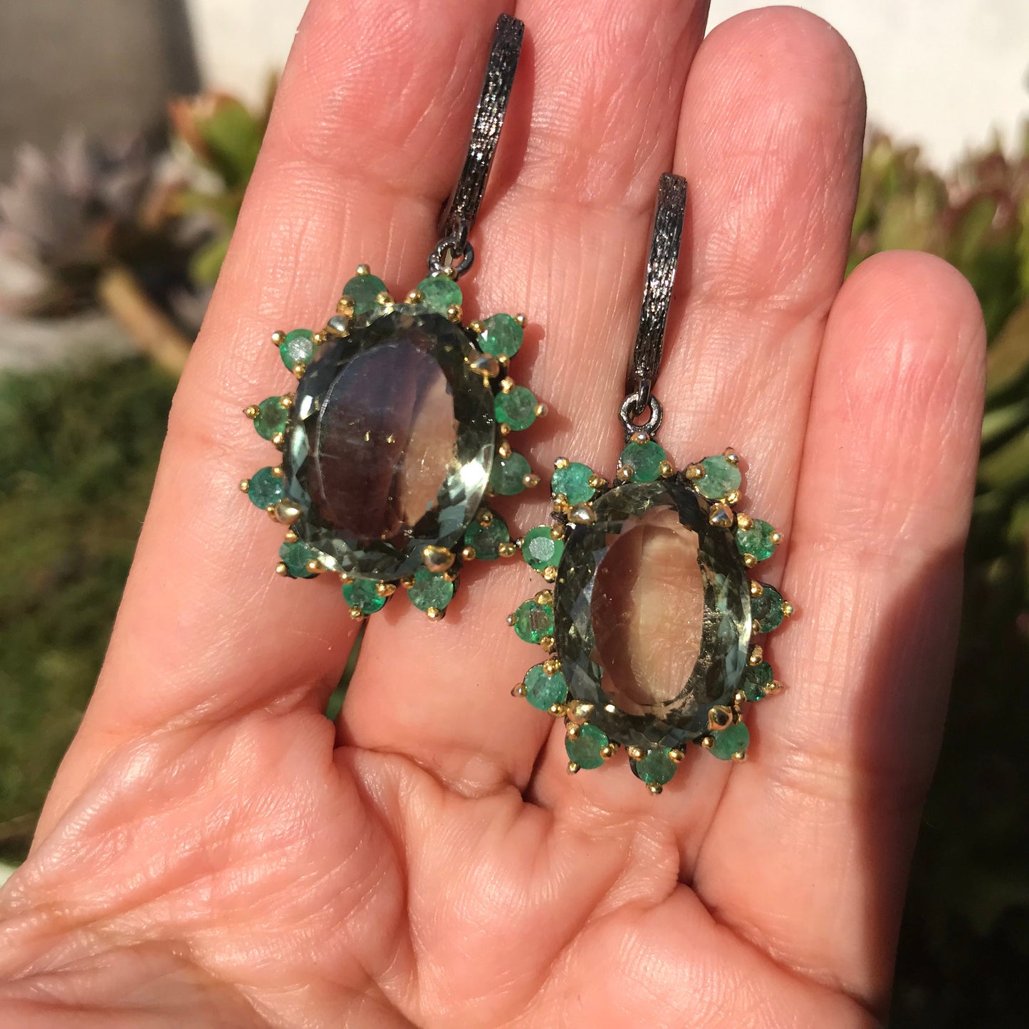 sterling silver natural emerald green amethyst Dangle earrings