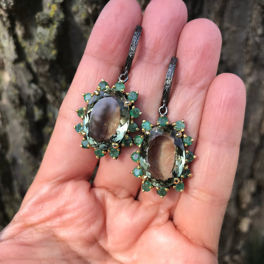 sterling silver natural emerald green amethyst Dangle earrings