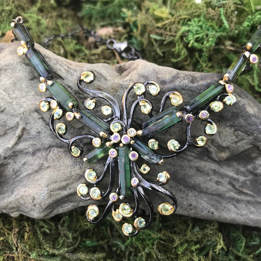 sterling silver tourmaline heirloom peridot amethyst necklace