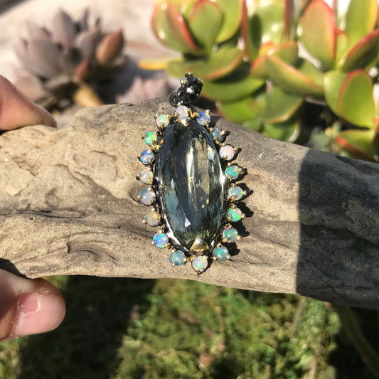sterling silver Opal green amethyst Pendant