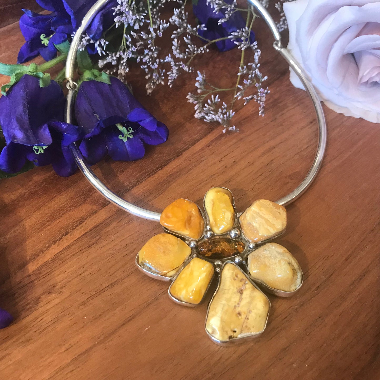 Sterling Silver necklace pendant with choker amber with Etsy rule compliance