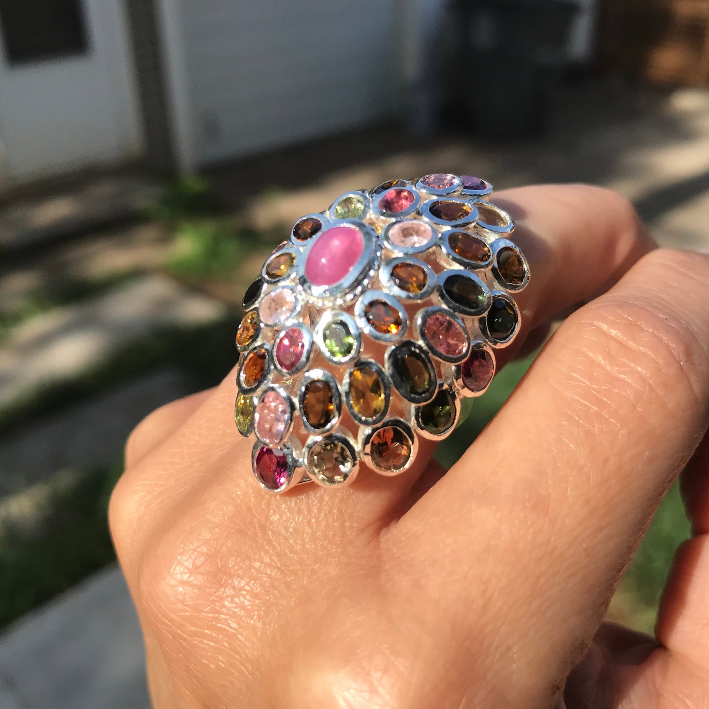 Handmade sterling silver Ruby tourmaline statement Ring 6.5