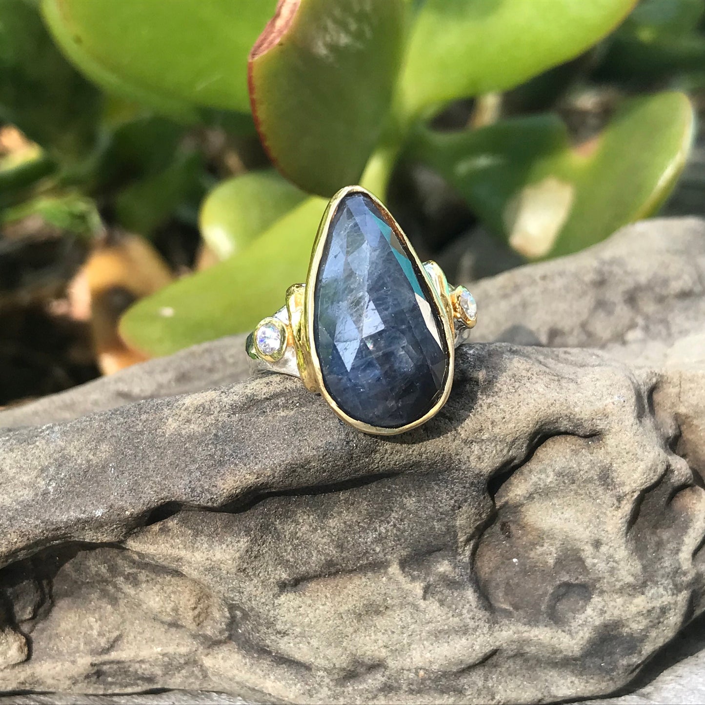 Handmade Sterling Silver Natural Blue Sapphire  Ring 7
