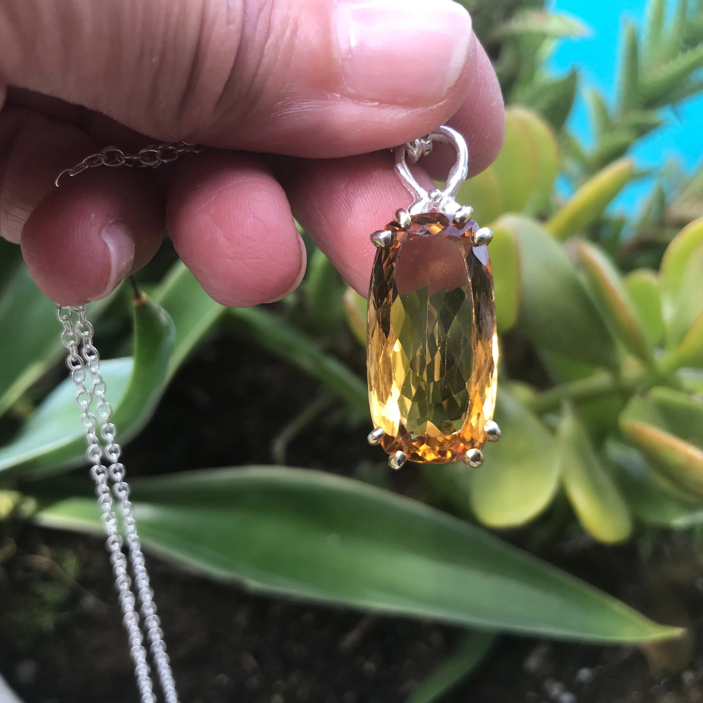sterling silver Natural citrine pendant with necklace