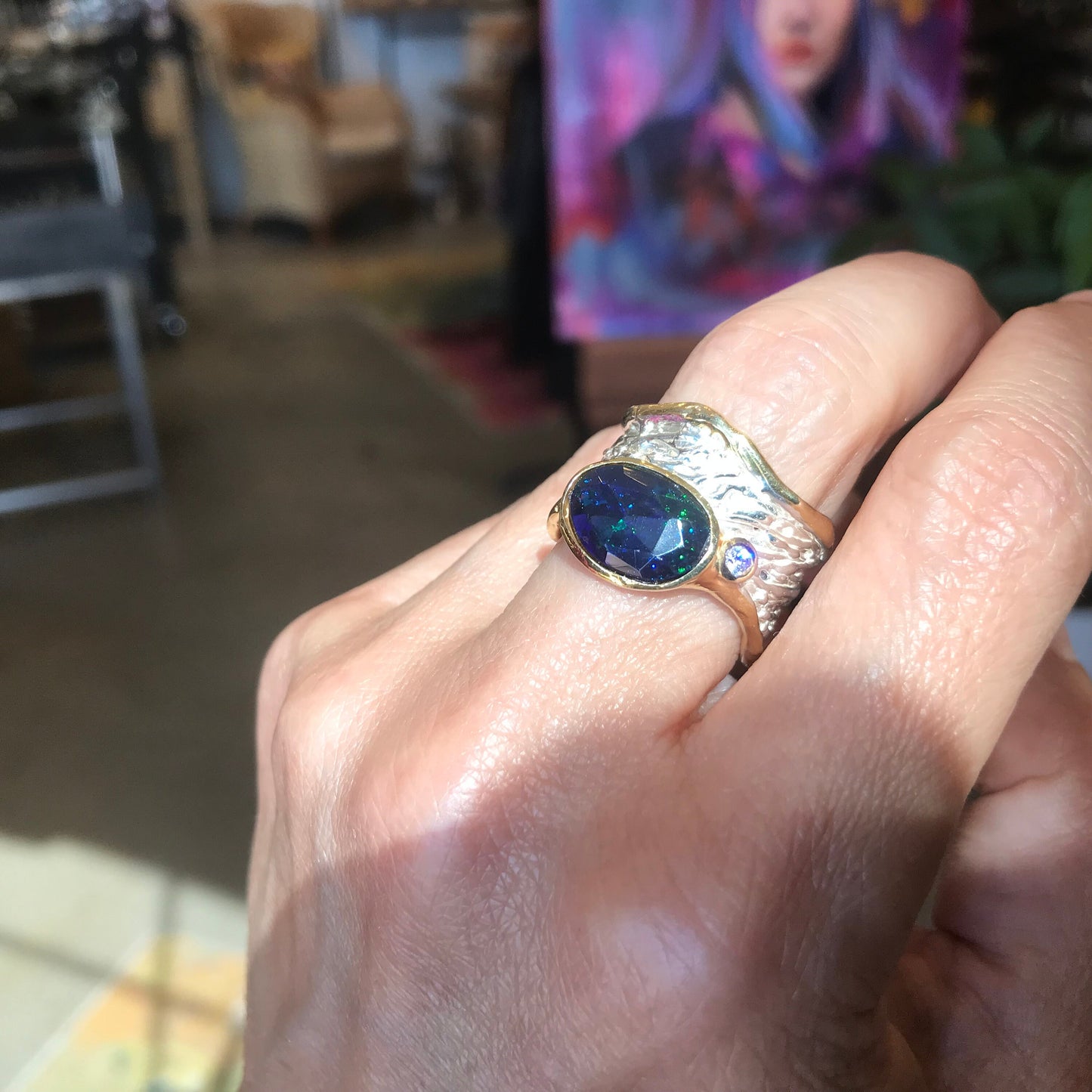 sterling silver mesmerizing  natural Blue  fire opal band ring 7