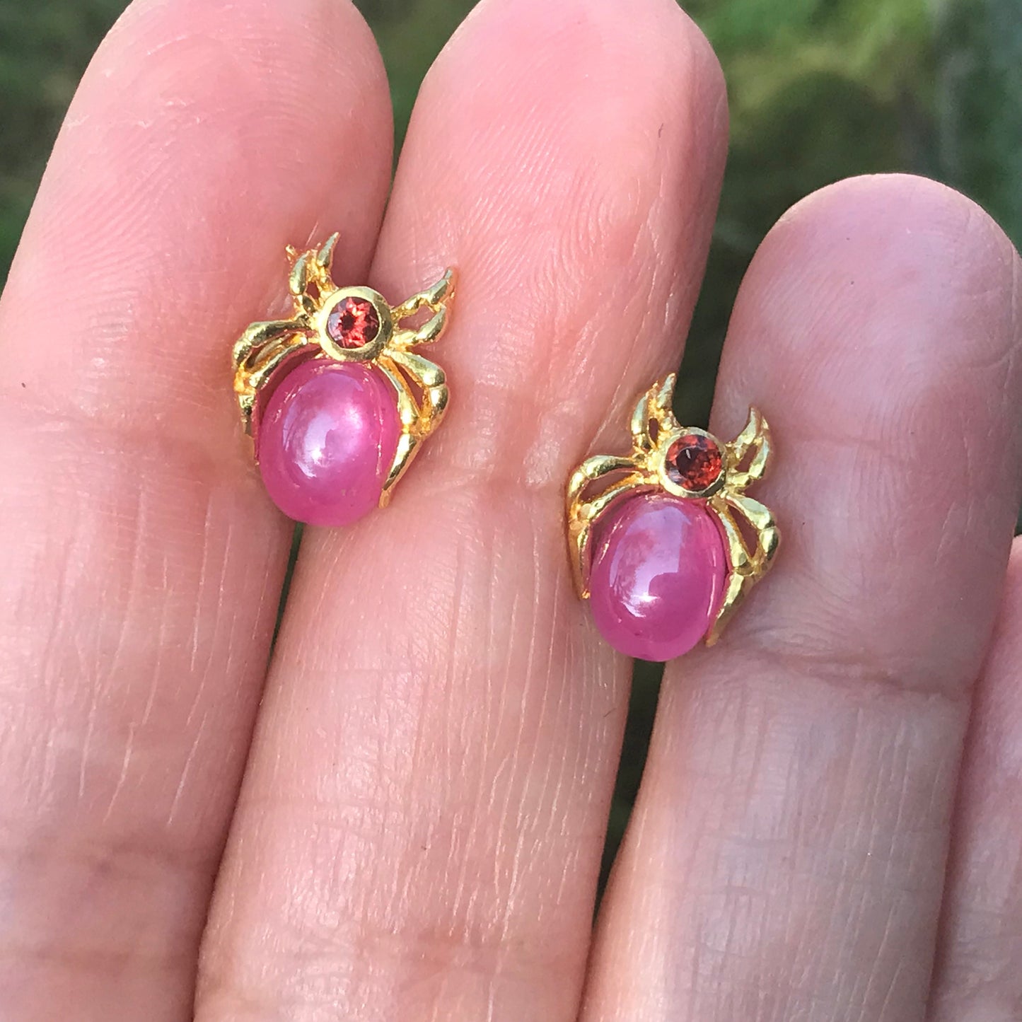 sterling silver gold ruby Spider stud earrings