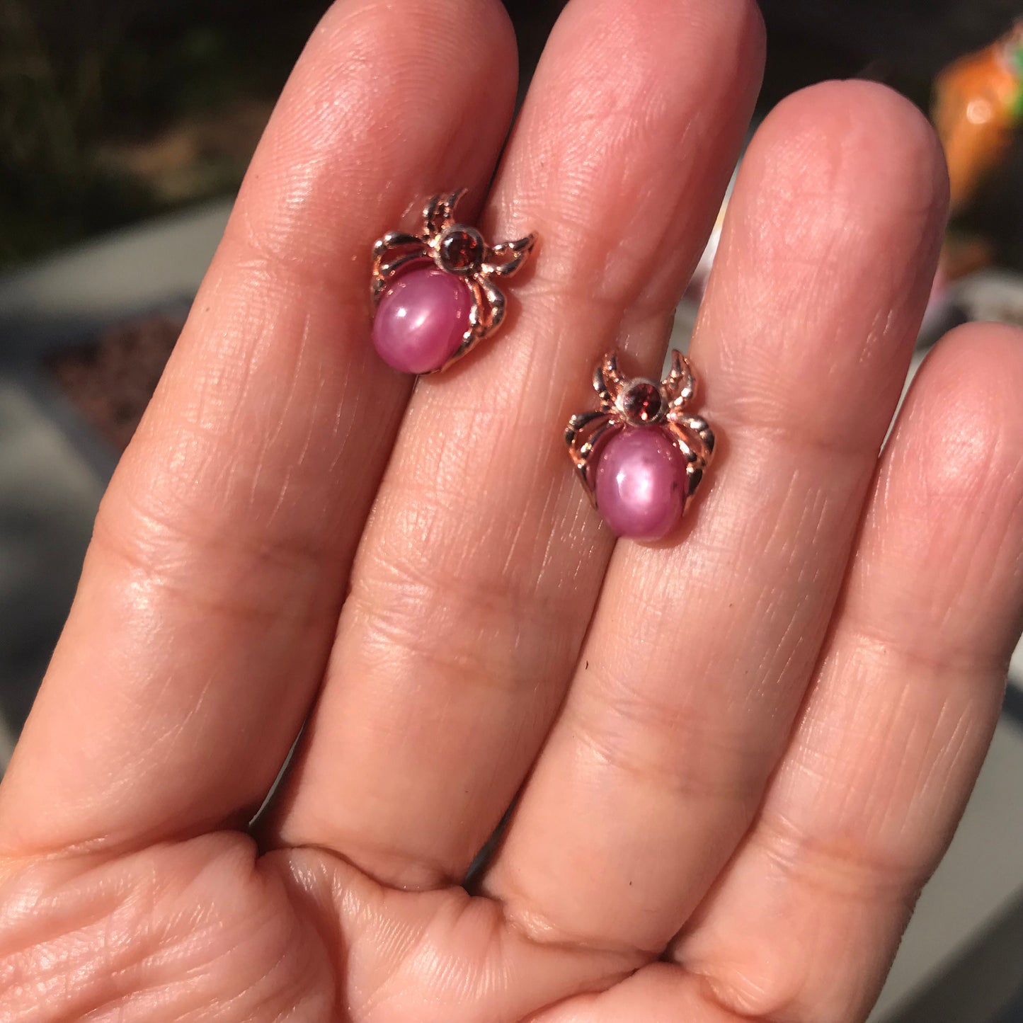 sterling silver rose gold ruby Spider stud earrings