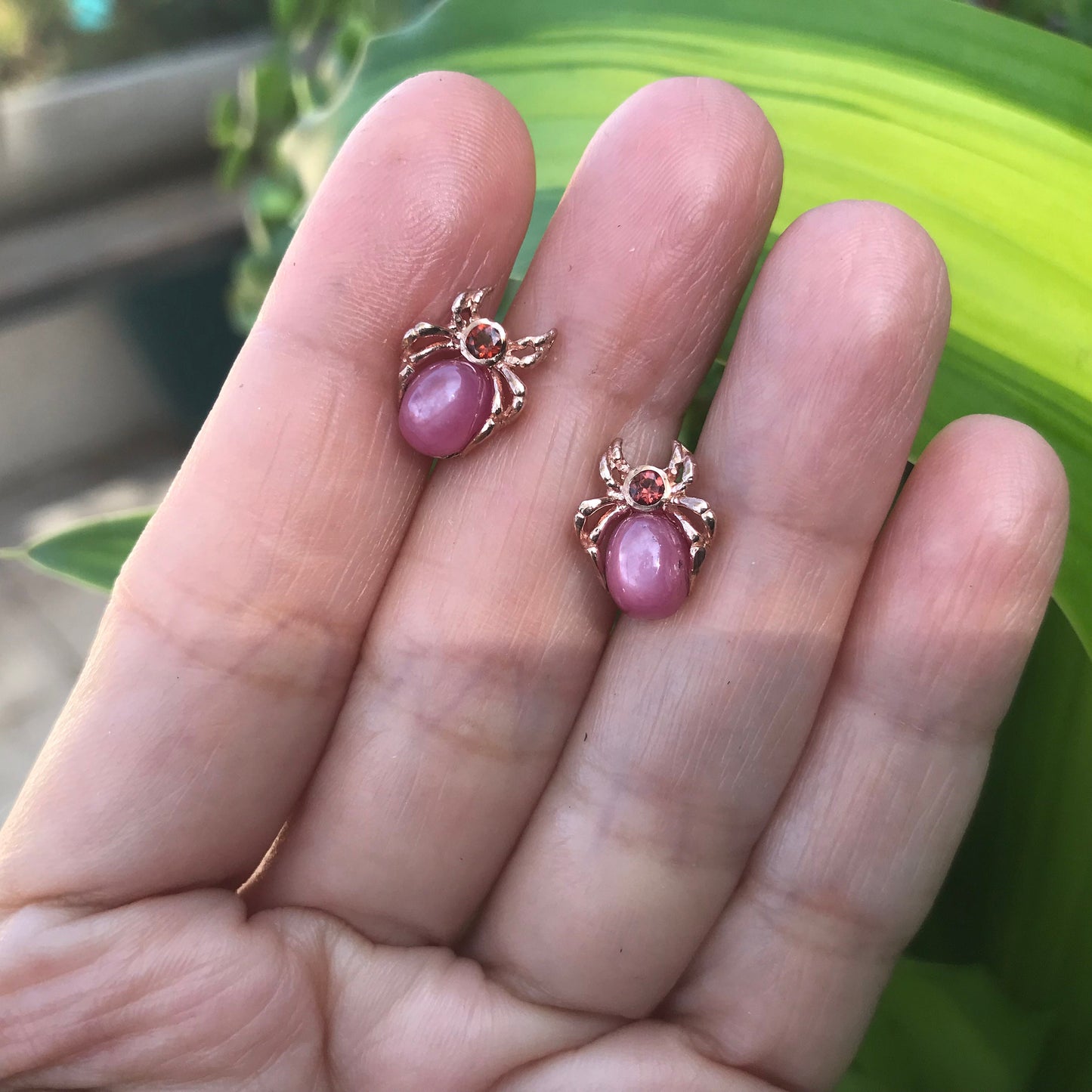sterling silver rose gold ruby Spider stud earrings