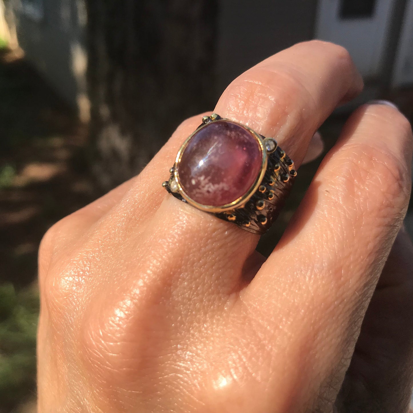 Sterling silver natural ruby wide band ring 8