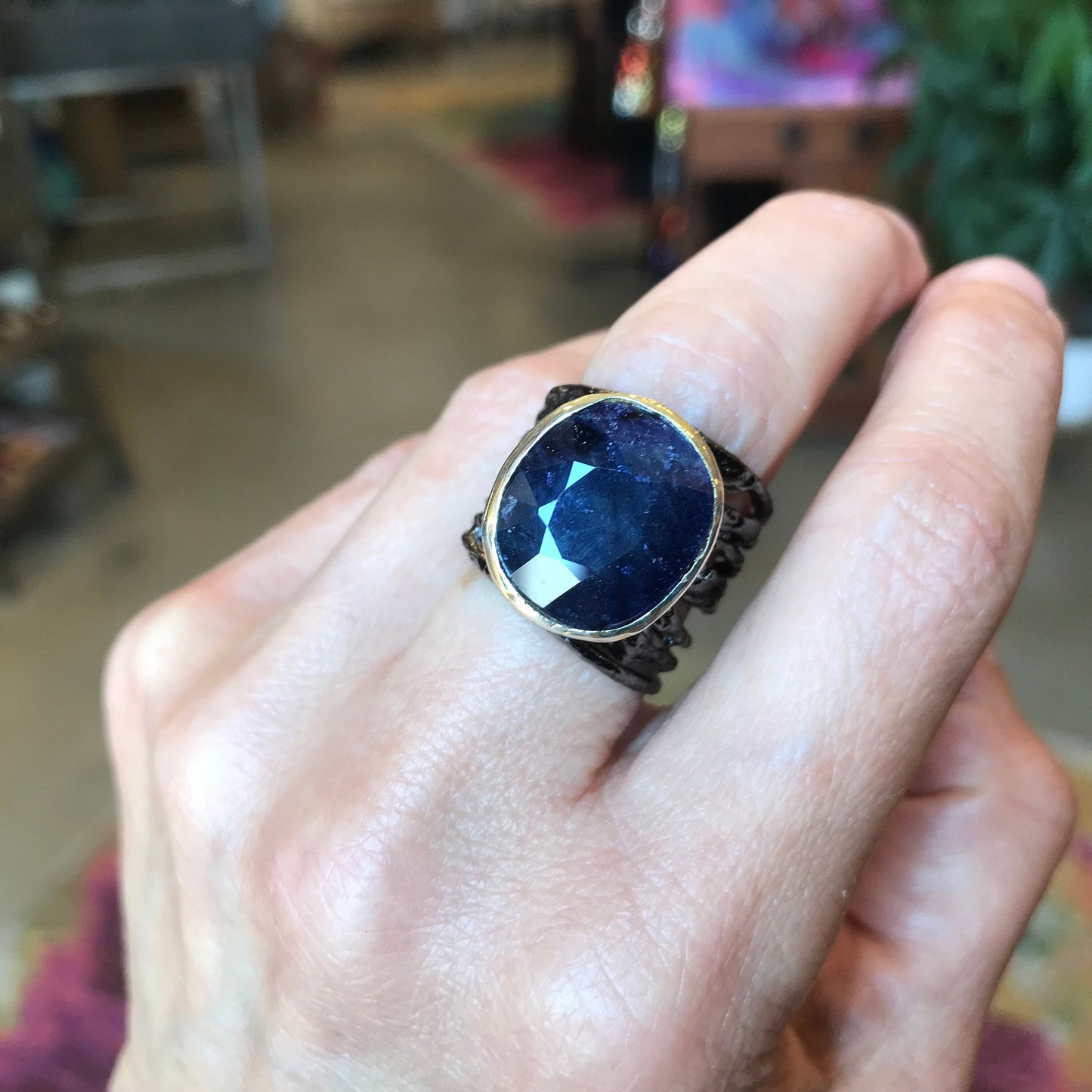 Sterling Silver blue sapphire  band ring 7