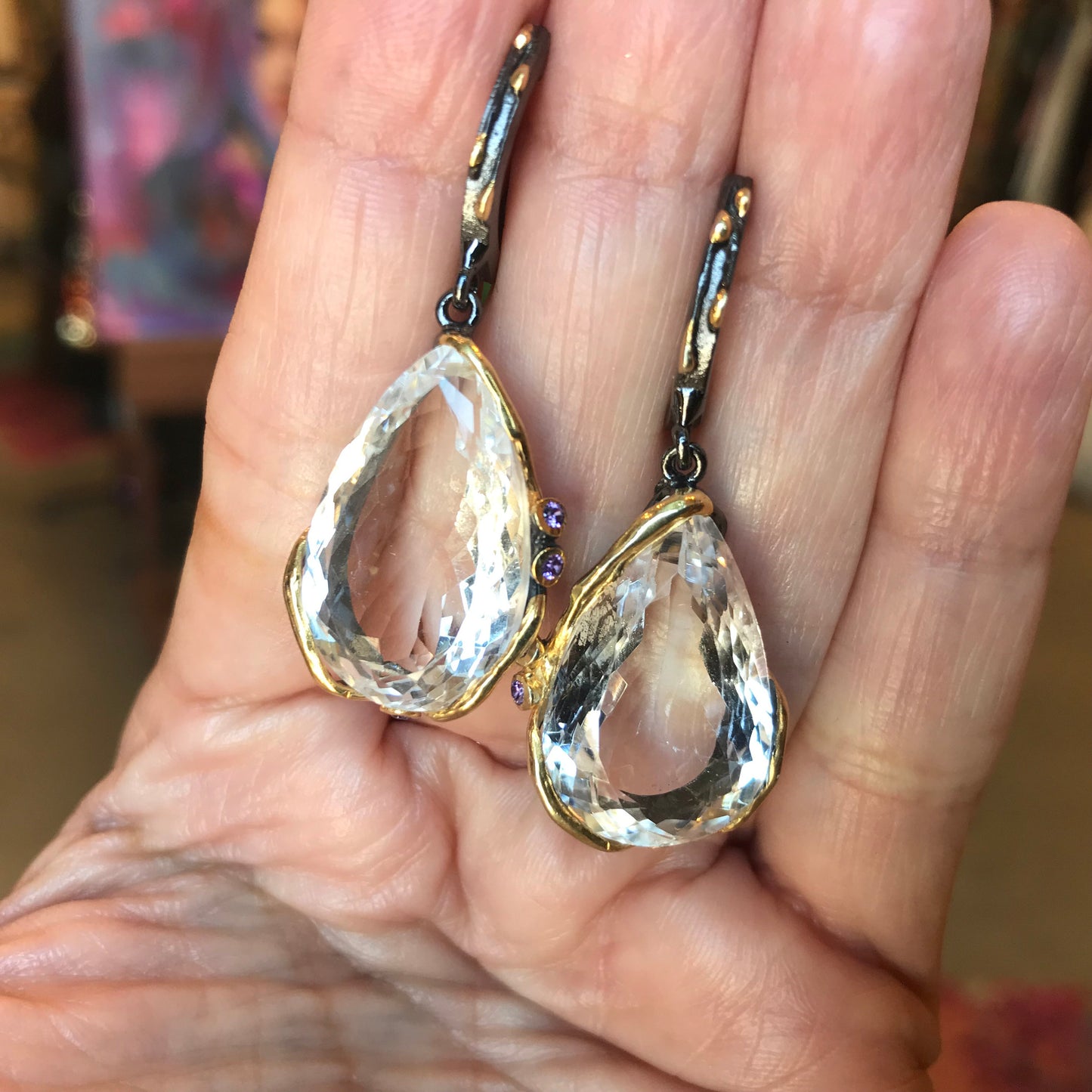 Sterling Silver Huge natural quartz amethyst dangle Earrings