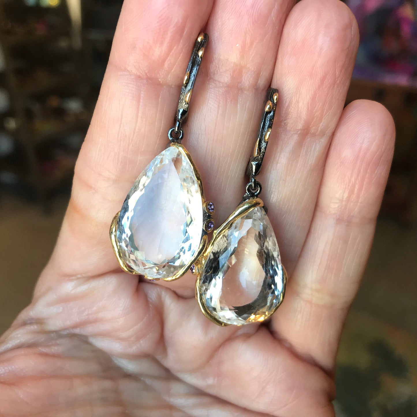 Sterling Silver Huge natural quartz amethyst dangle Earrings