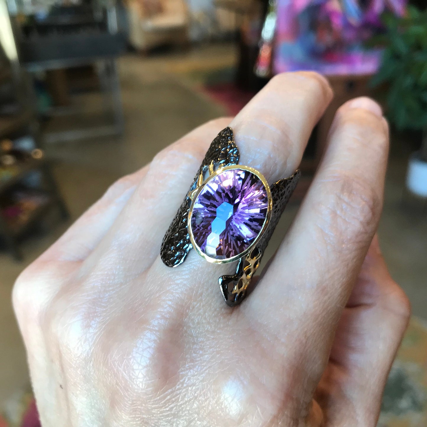 Sterling Silver Amethyst Band statement ring 8
