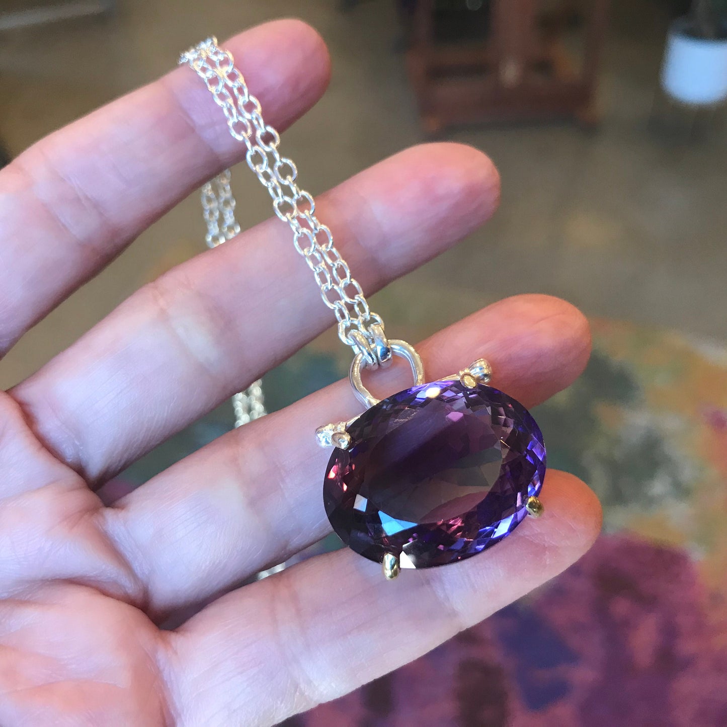 Artisan sterling silver 40ct Amethyst necklace Pendant