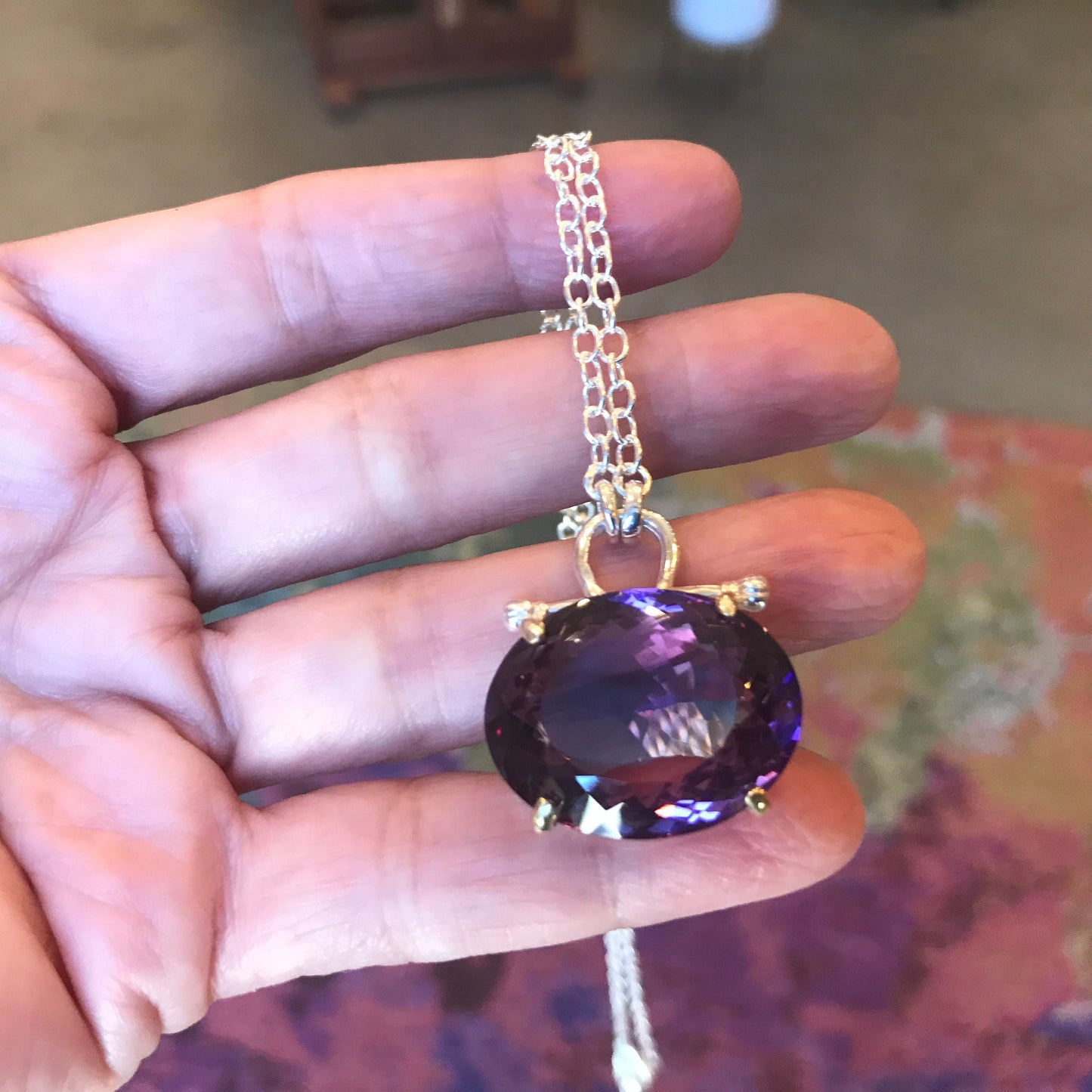 Artisan sterling silver 40ct Amethyst necklace Pendant
