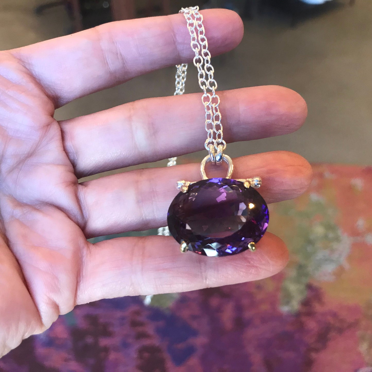 Artisan sterling silver 40ct Amethyst necklace Pendant