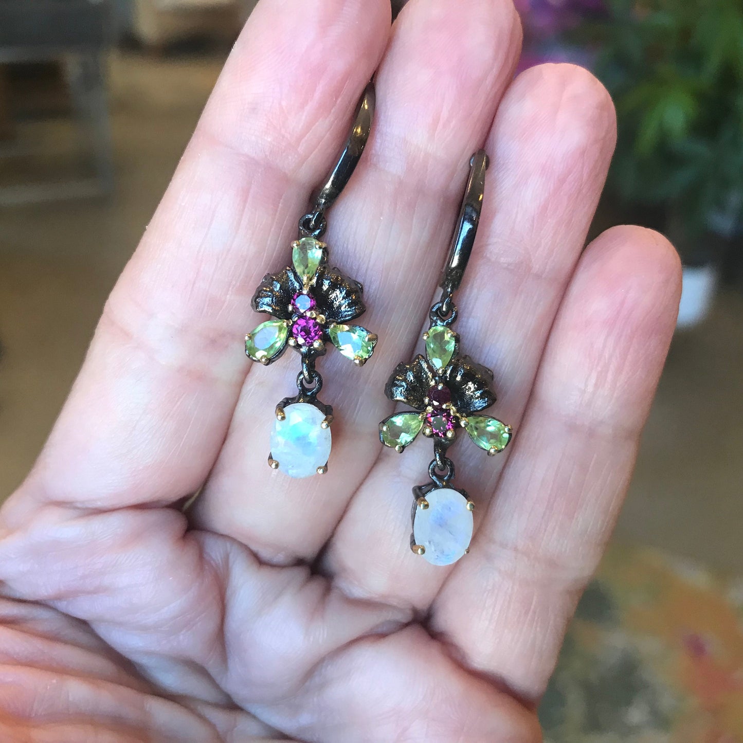 Moonstone Sterling Silver orchid  Earrings
