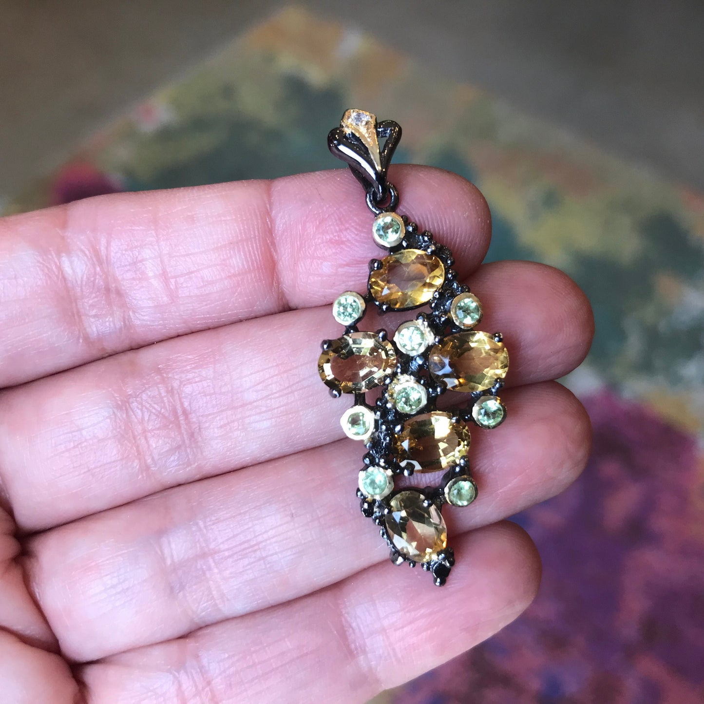sterling silver Natural Citrine peridot  pendant for necklace