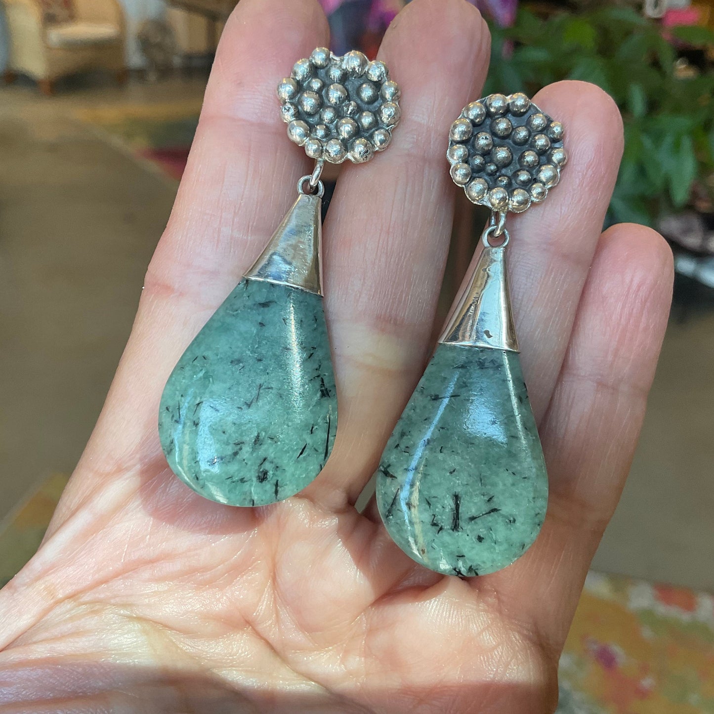 Sterling Silver natural Guatemalan jade Earrings