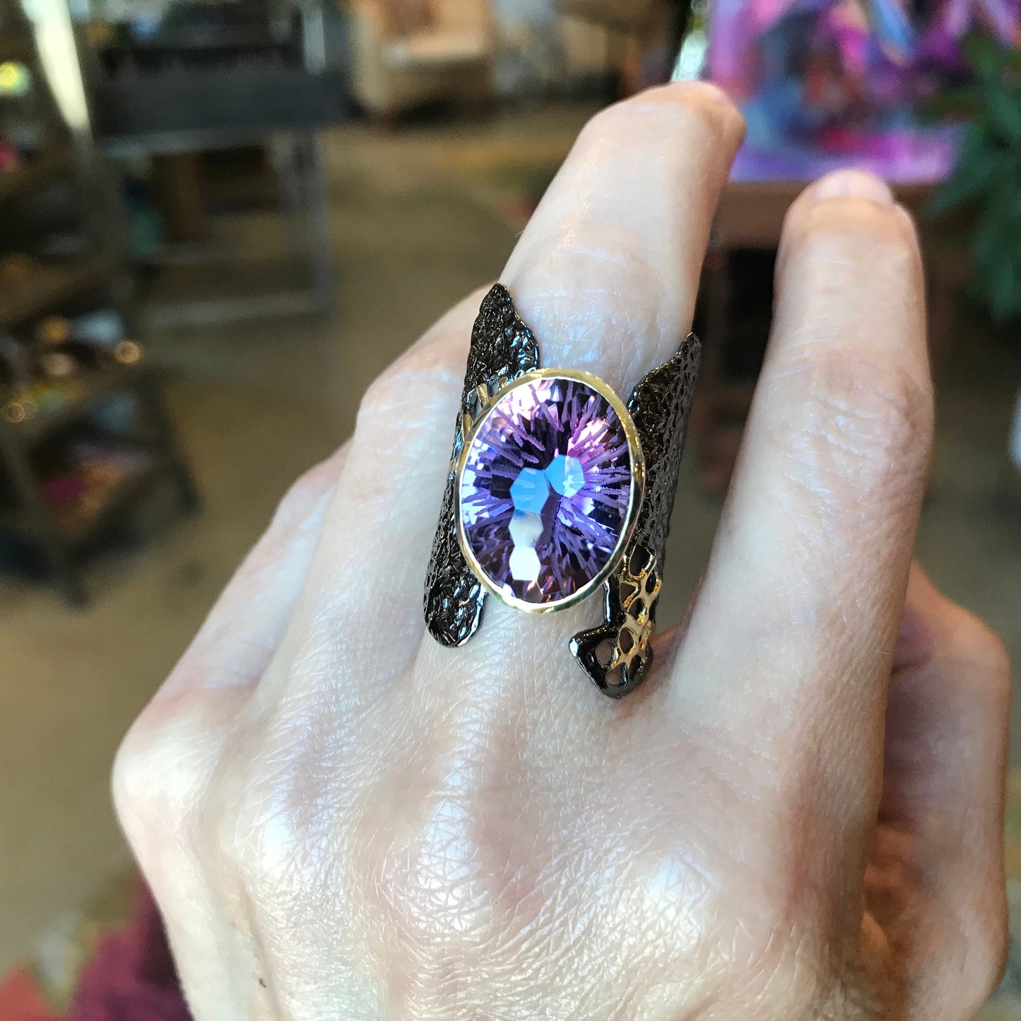 Sterling Silver Amethyst Band statement ring 8