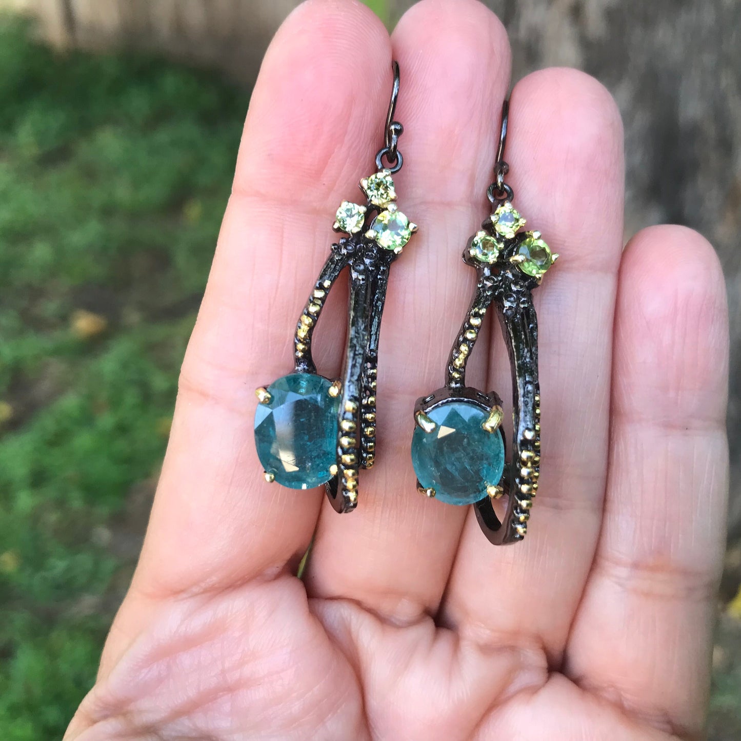 sterling silver Blue kyanite Peridot earrings