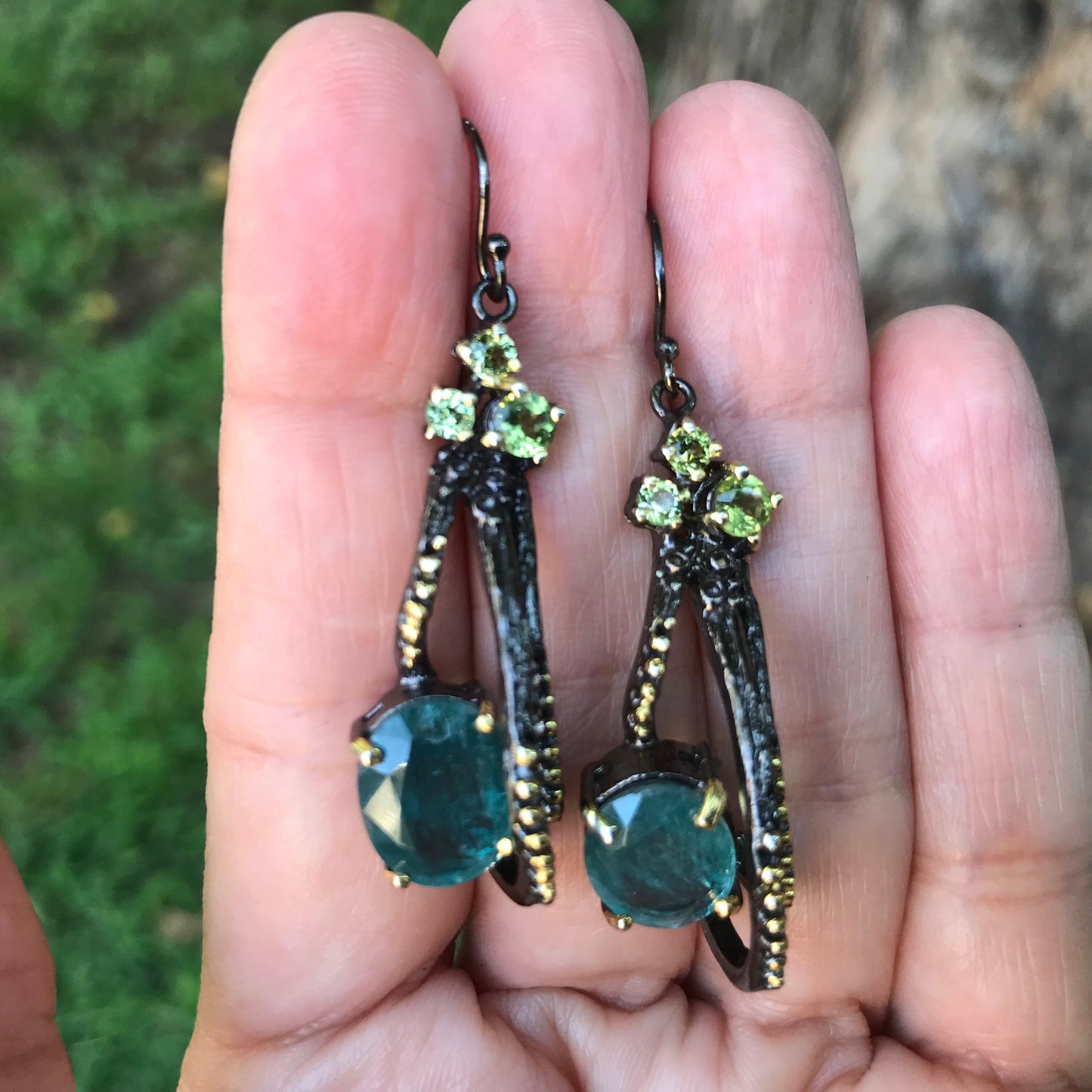sterling silver Blue kyanite Peridot earrings