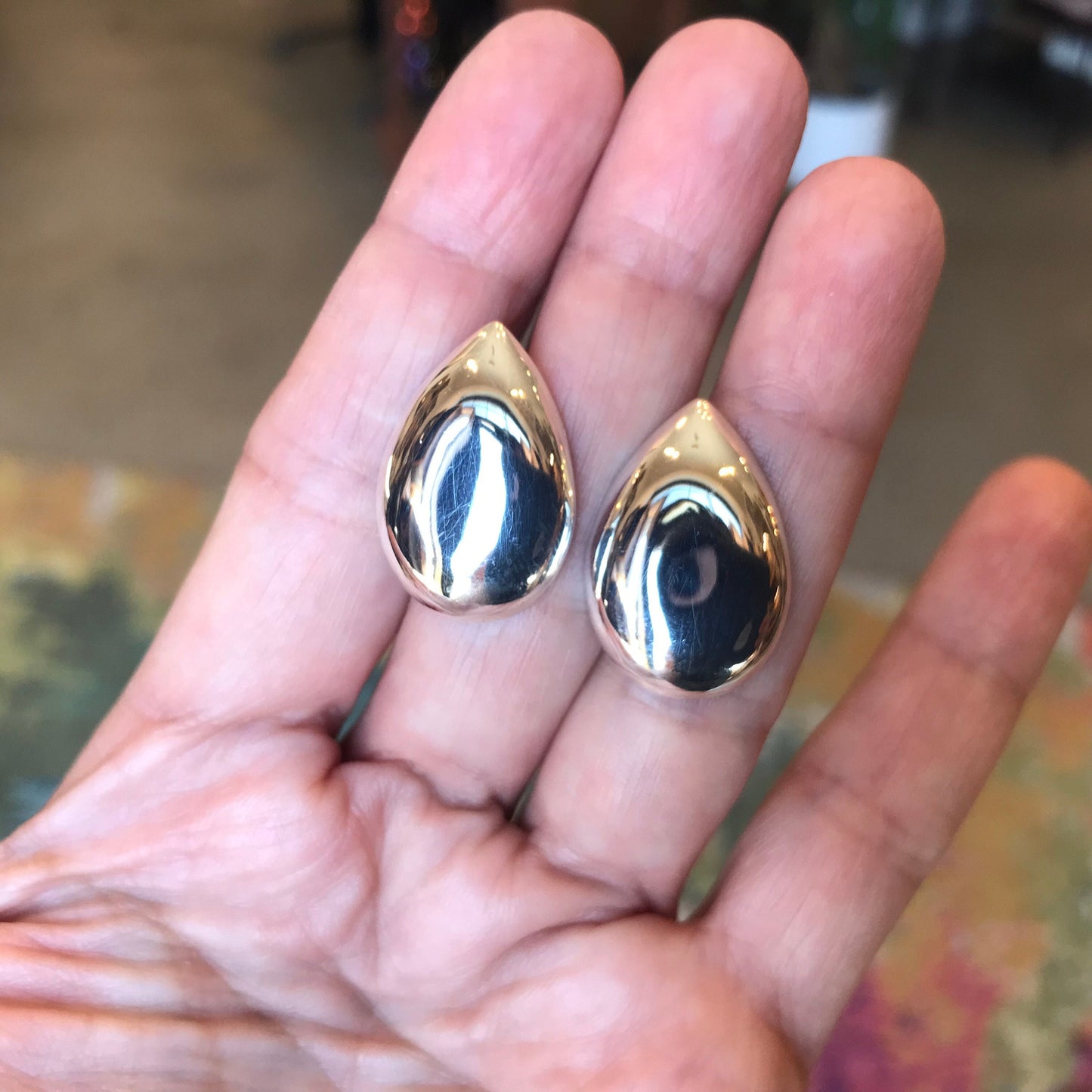 sterling silver polished large stud tear shape earrings