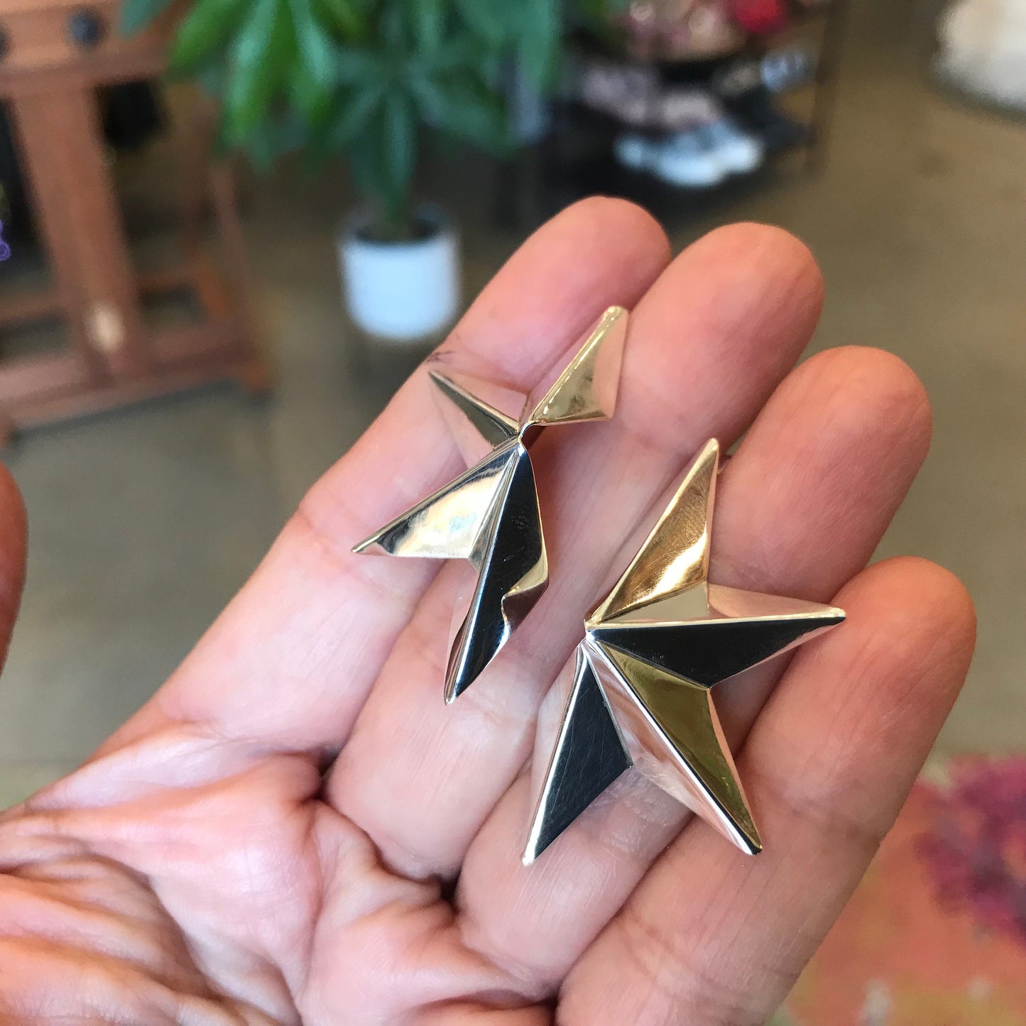sterling silver large origami Star post Earrings