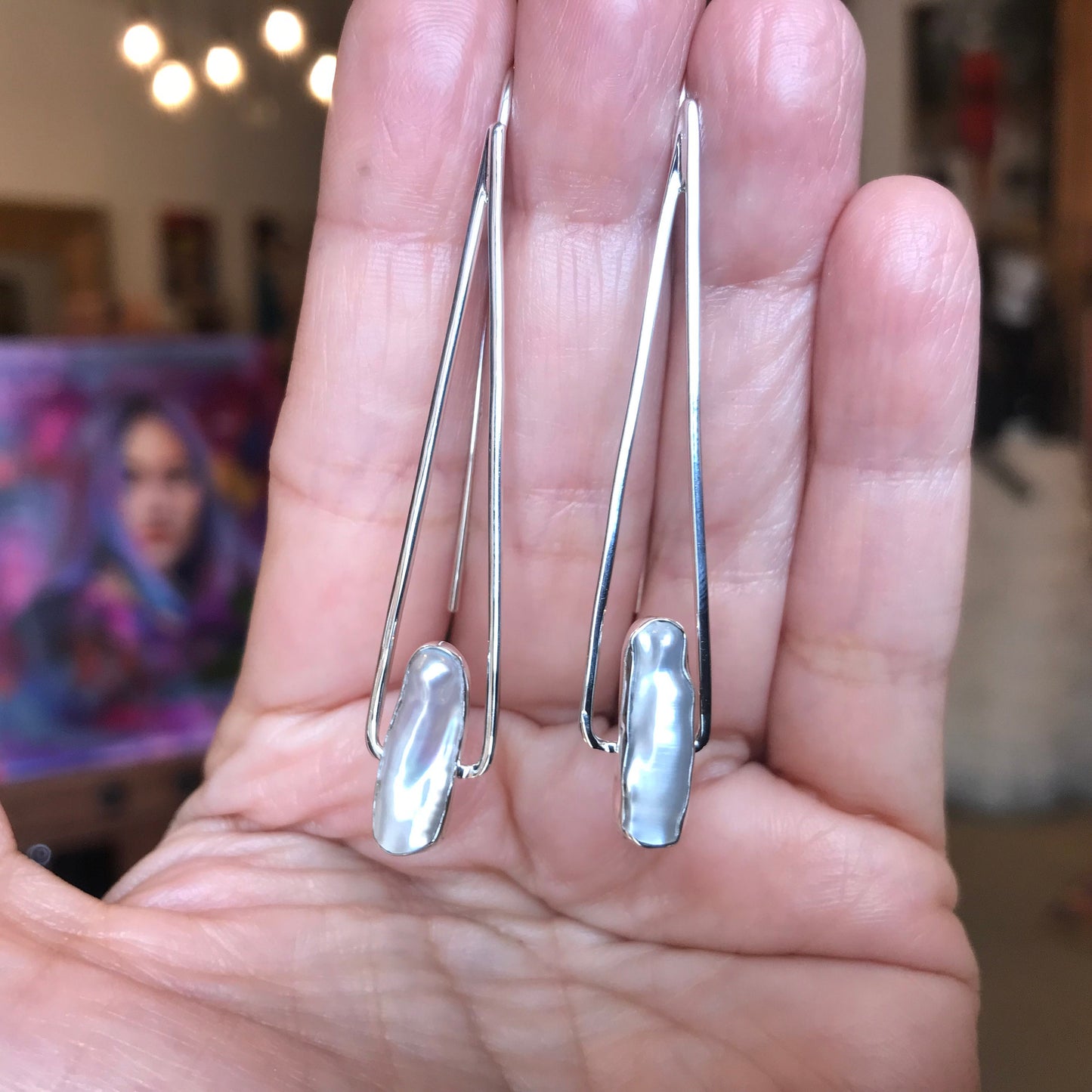 sterling silver modernist pearl earrings