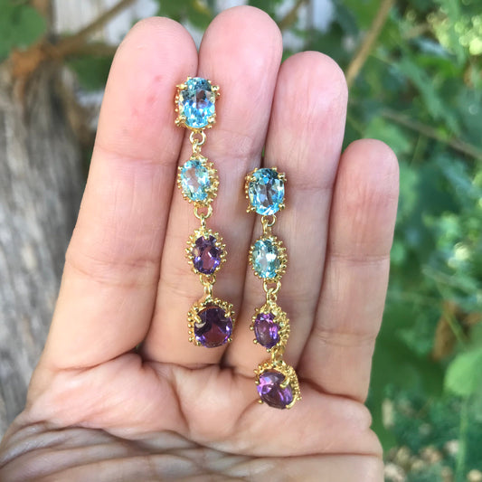 sterling Silver Amethyst Long Dangle topaz earrings