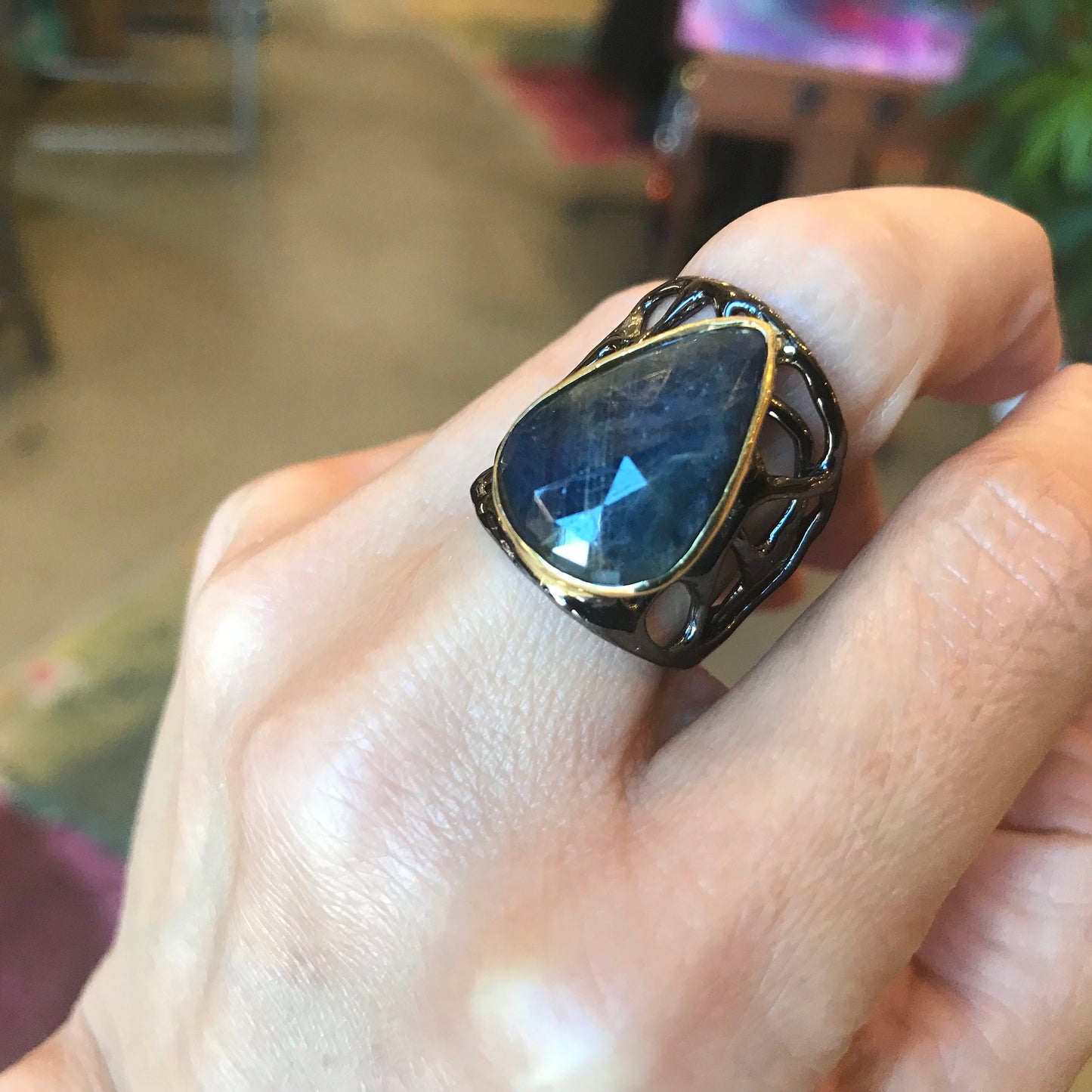 Sterling Silver blue sapphire band cuff ring 8 or 9