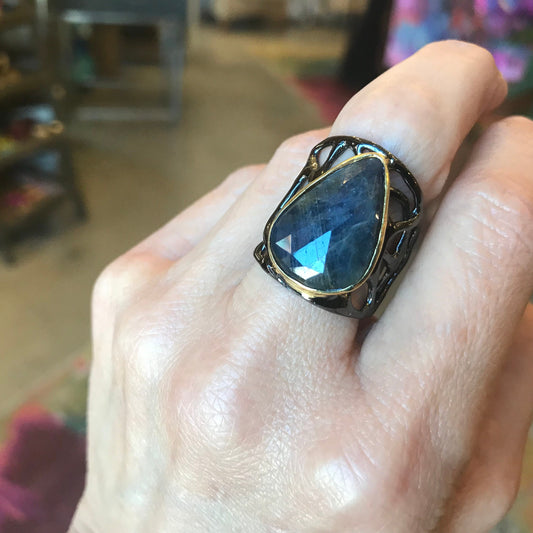 Sterling Silver blue sapphire band cuff ring 8 or 9