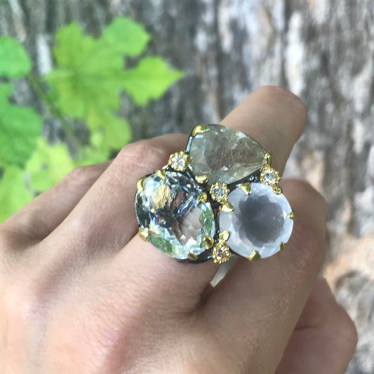 sterling Silver rutile quartz statement Ring 7
