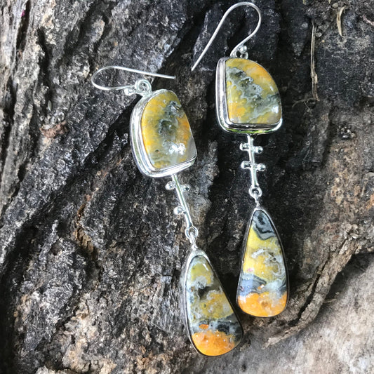 sterling silver Bumblebee jasper  dangle  earrings