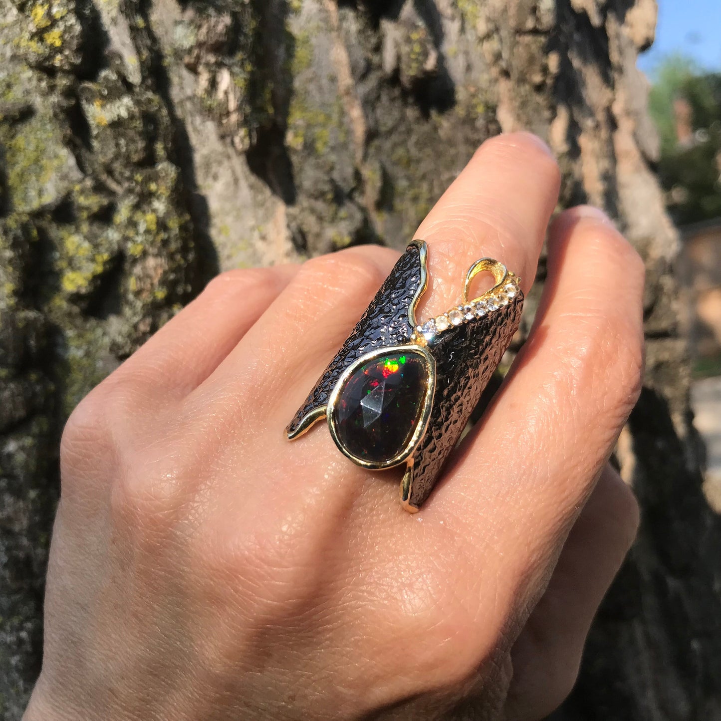 sterling silver natural red black fire opal band ring 9