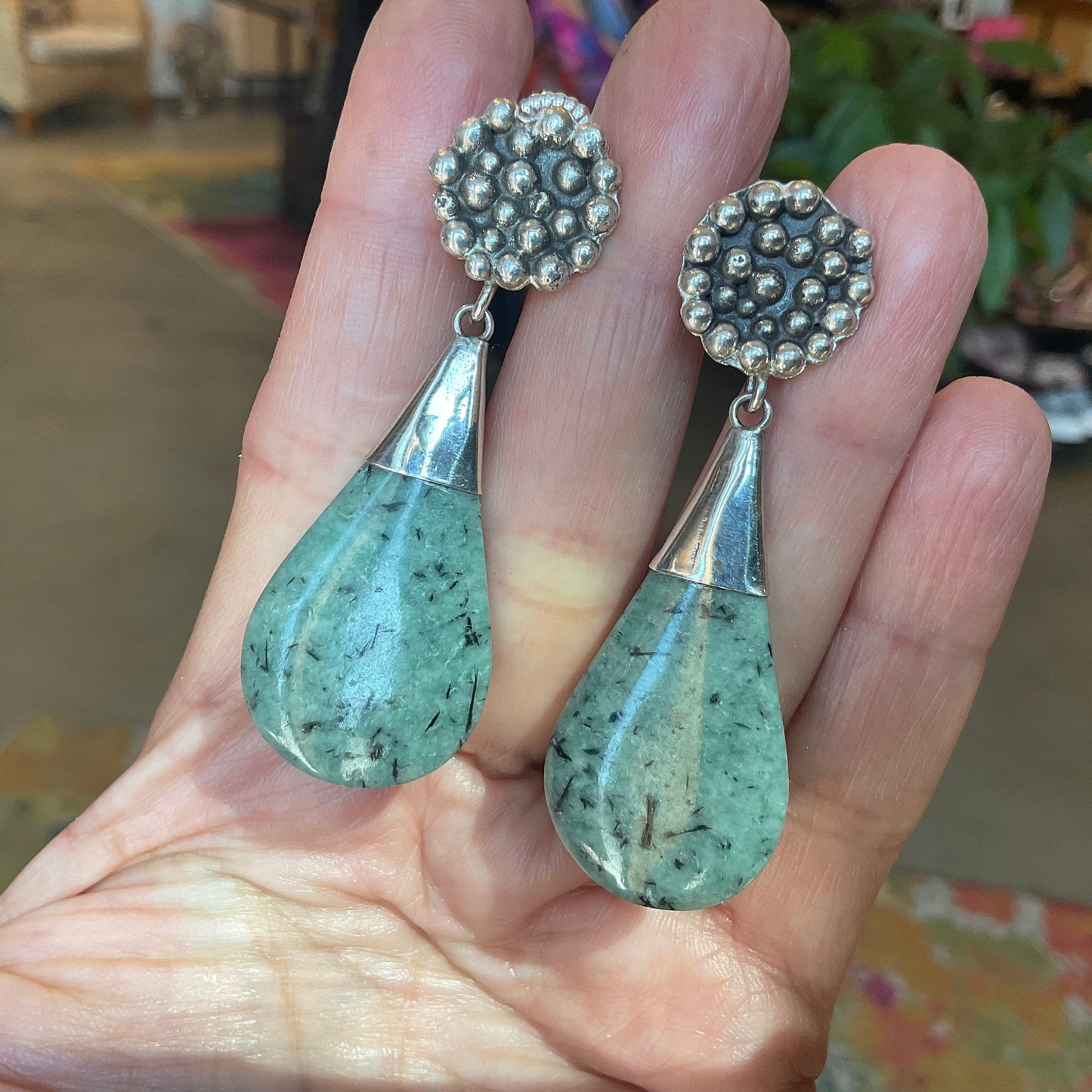Sterling Silver natural Guatemalan jade Earrings