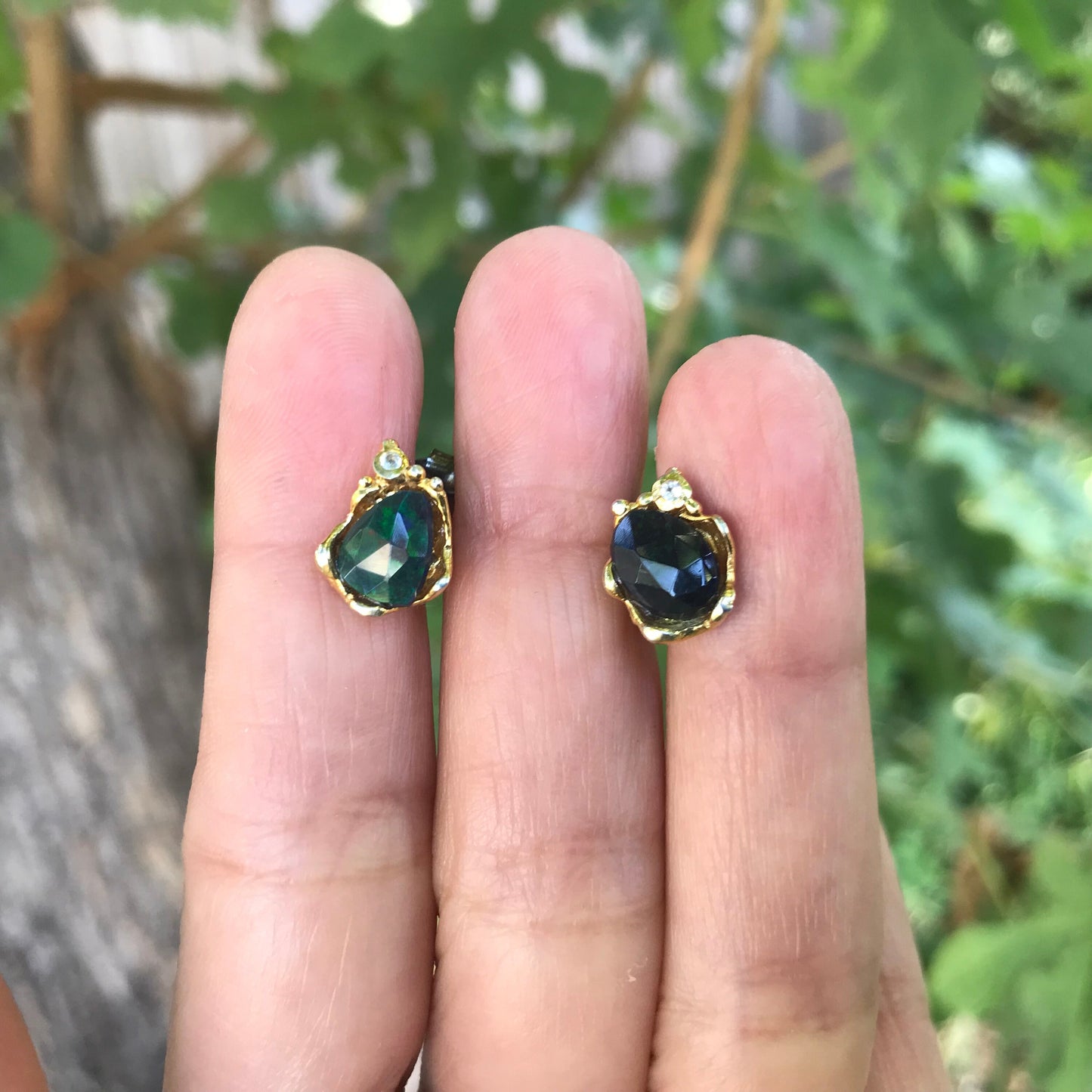 Sterling Silver Fire opal  stud earrings