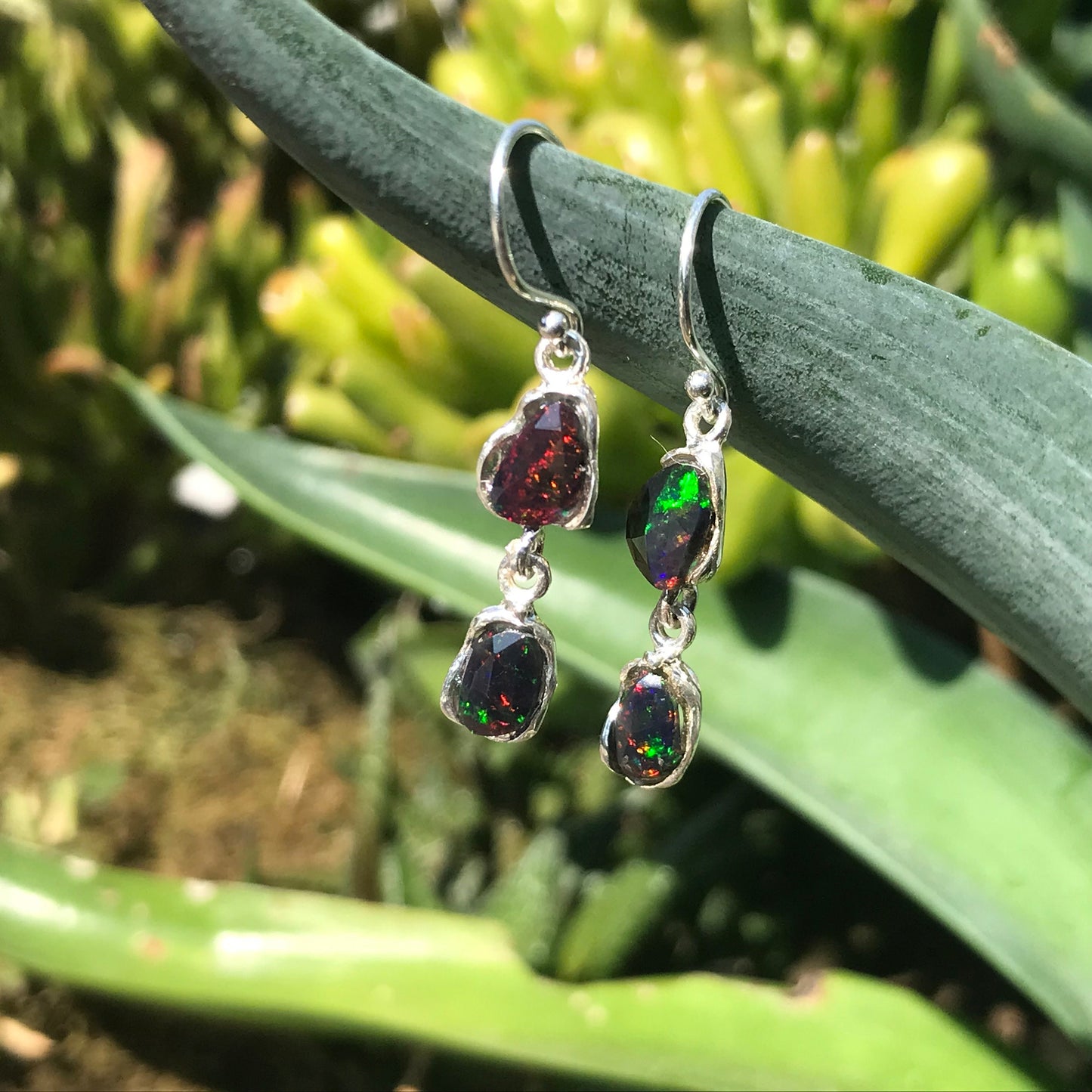 Sterling Silver natural red fire opal earrings