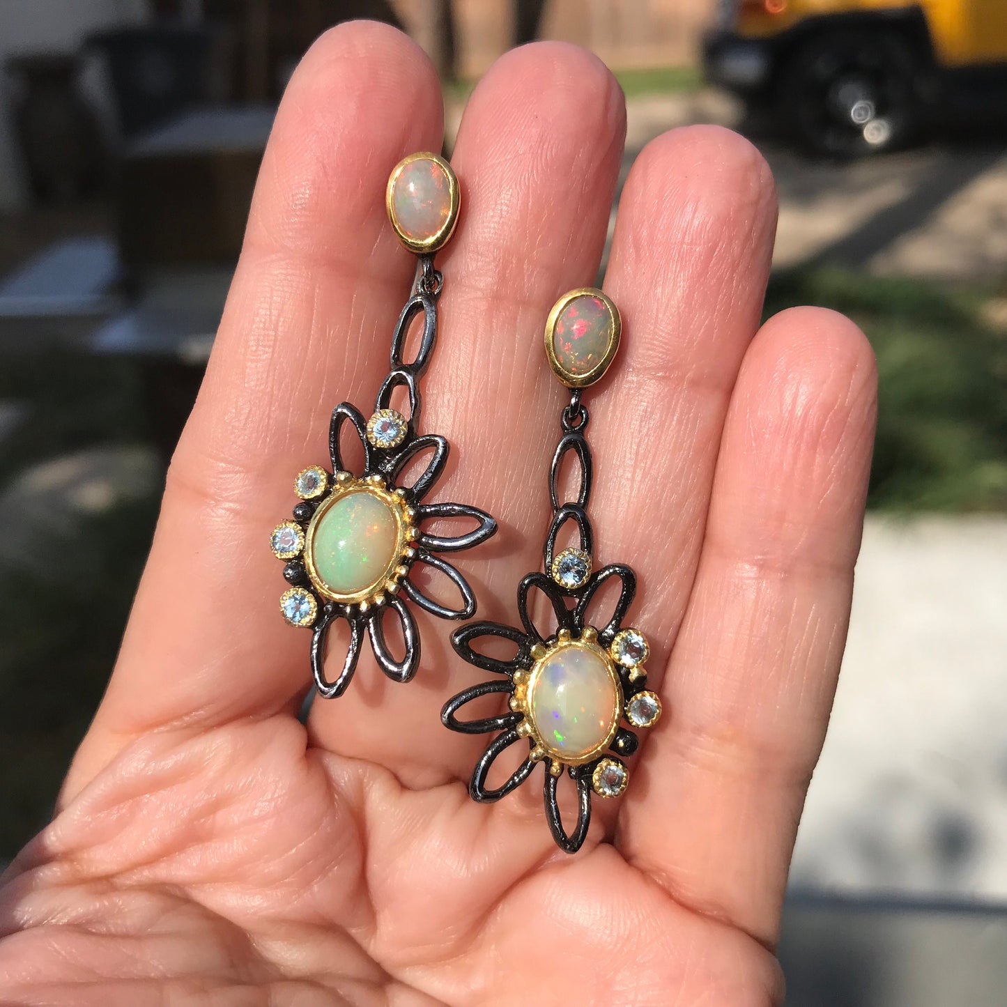 sterling silver fire opal flower statement Earrings