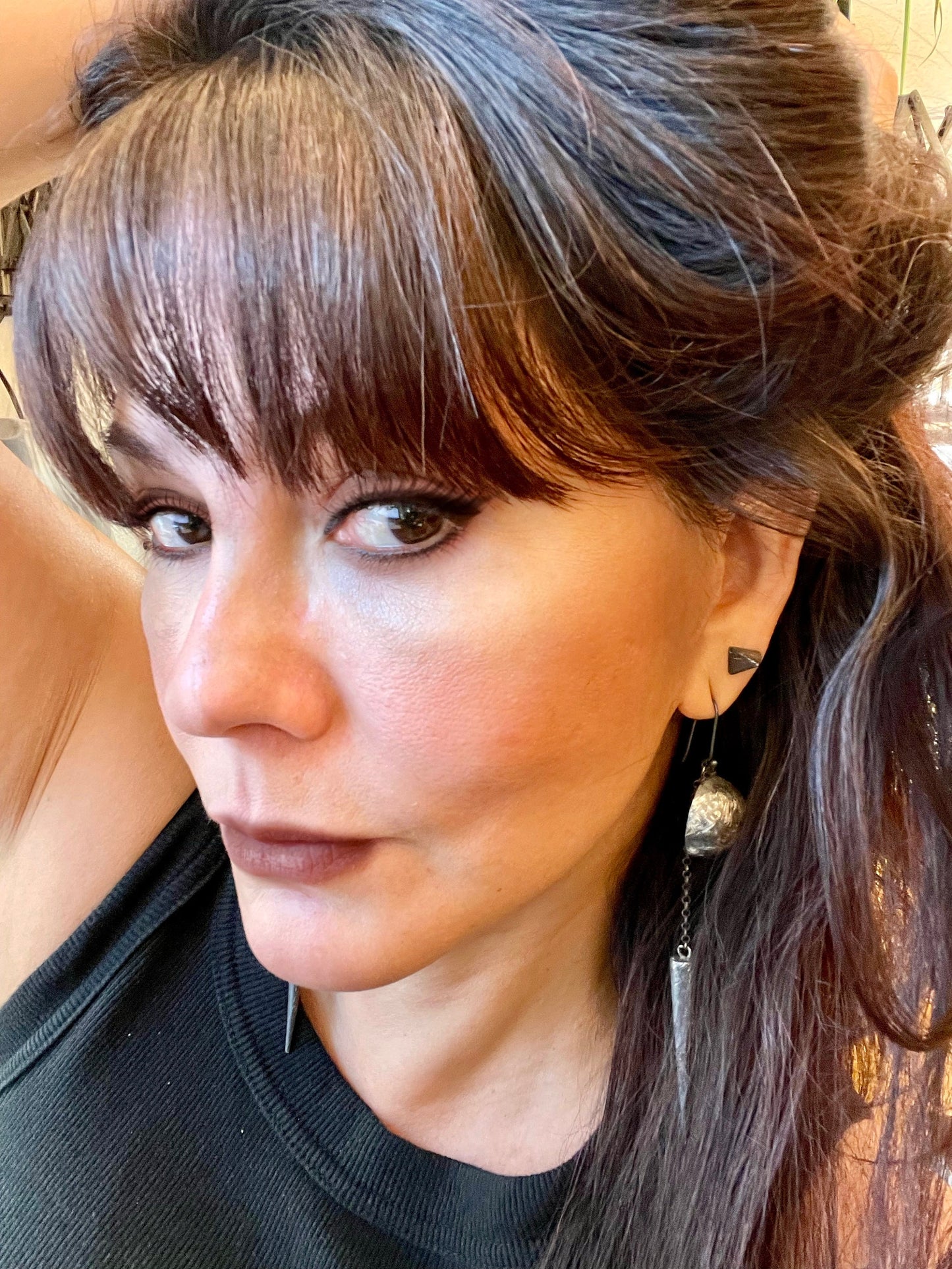 Sterling Silver Rebel dome spike long Earrings