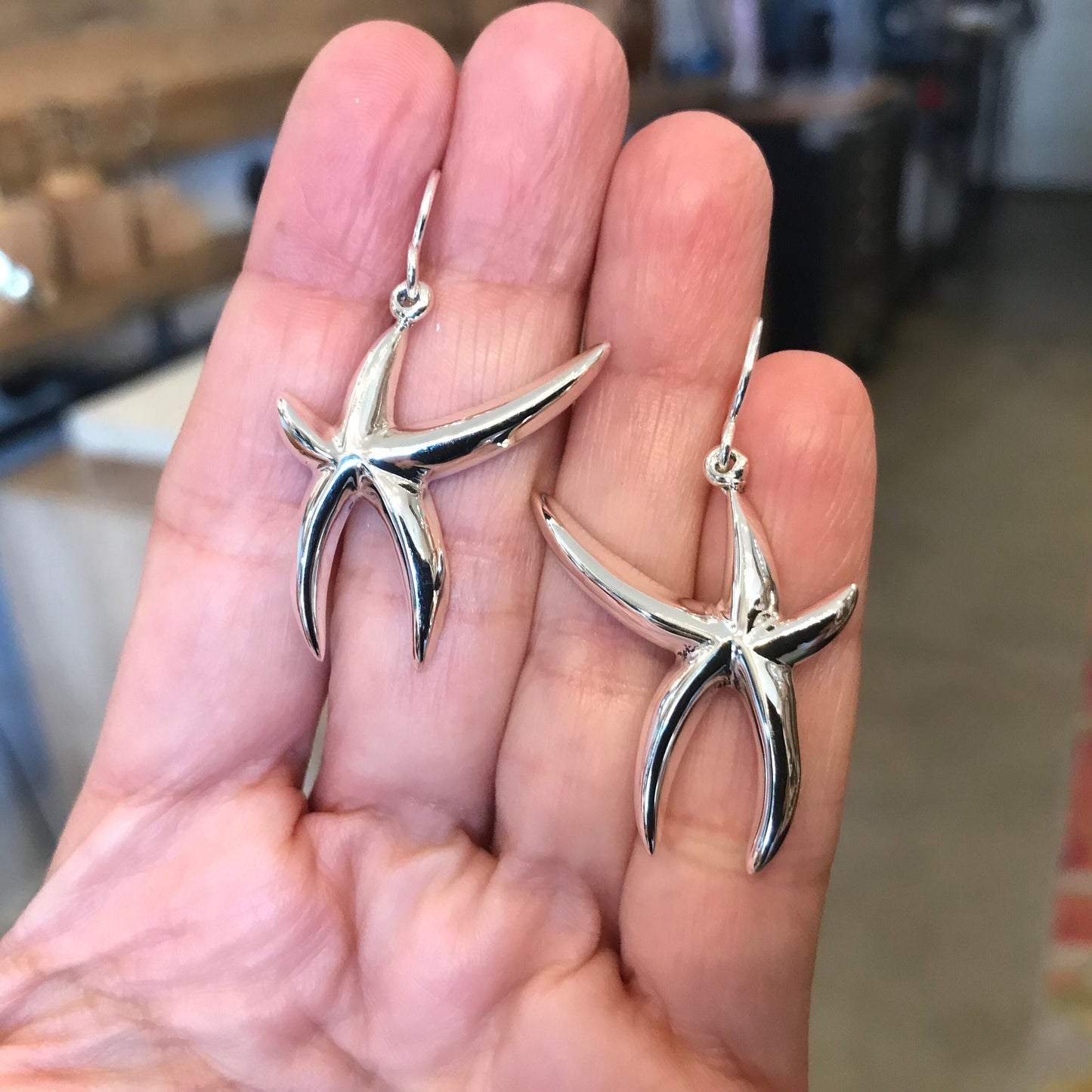 Sterling  Silver Starfish star Fish earrings