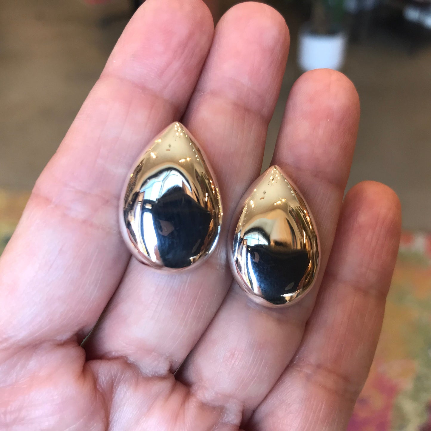 sterling silver polished large stud tear shape earrings
