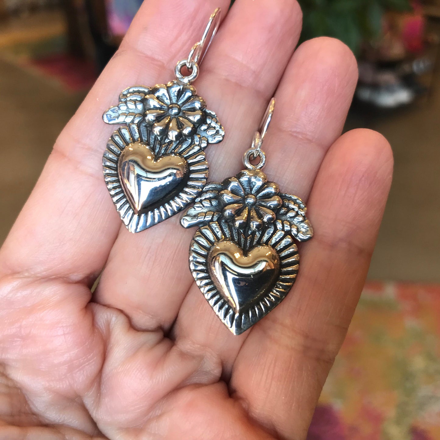 Sterling Silver Sacred heart Etnika dangle  earrings