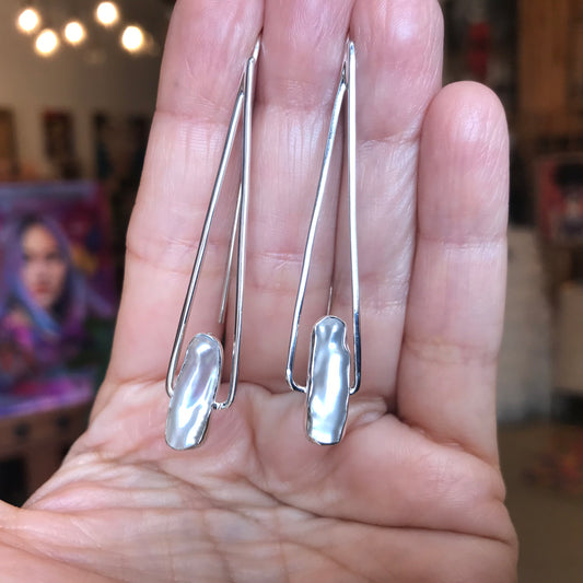 sterling silver modernist pearl dangle earrings
